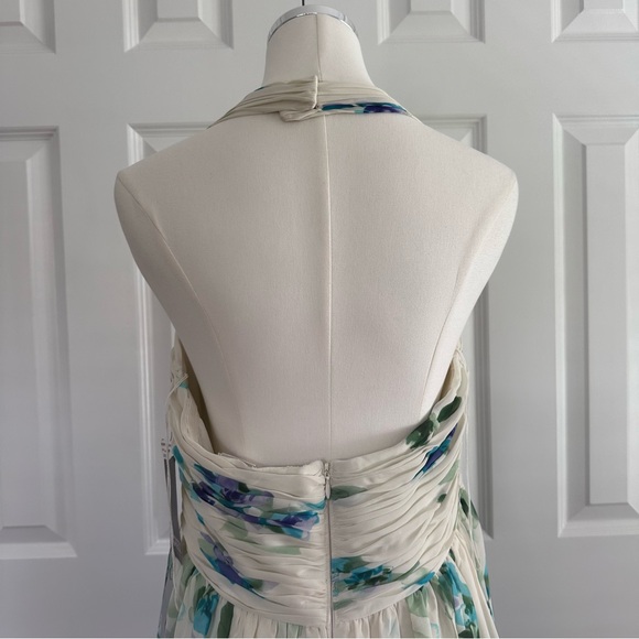 NWT Adrianna Papell Evening Chiffon Aqua Green White Halter Dress Mini Size 14 - Picture 5 of 13
